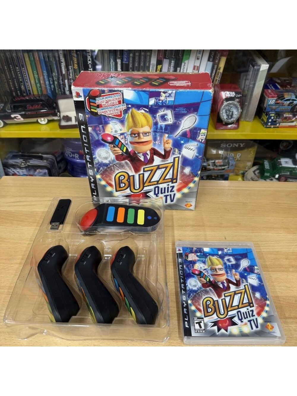 Buzz! Quiz TV Sony PlayStation 3 PS3 4 Wireless Buzzers Bundle CIB BCUS-98145